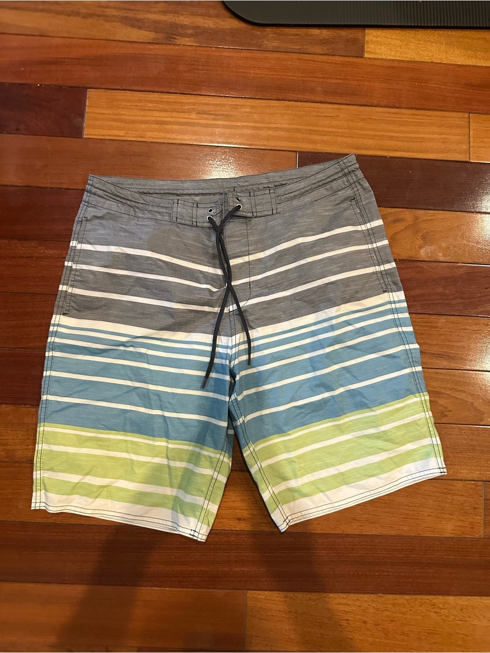Roundtree & Yorke Gray, Blue & Green Striped Swim Trunks
